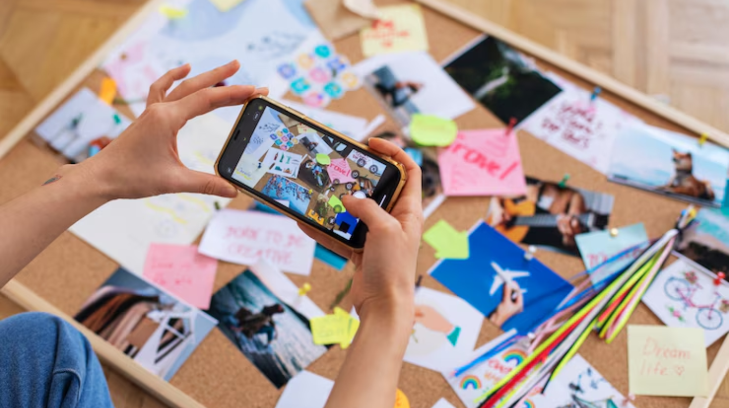 Captured picture,multiple creative,art,aeroplane,colour paper,smartphone