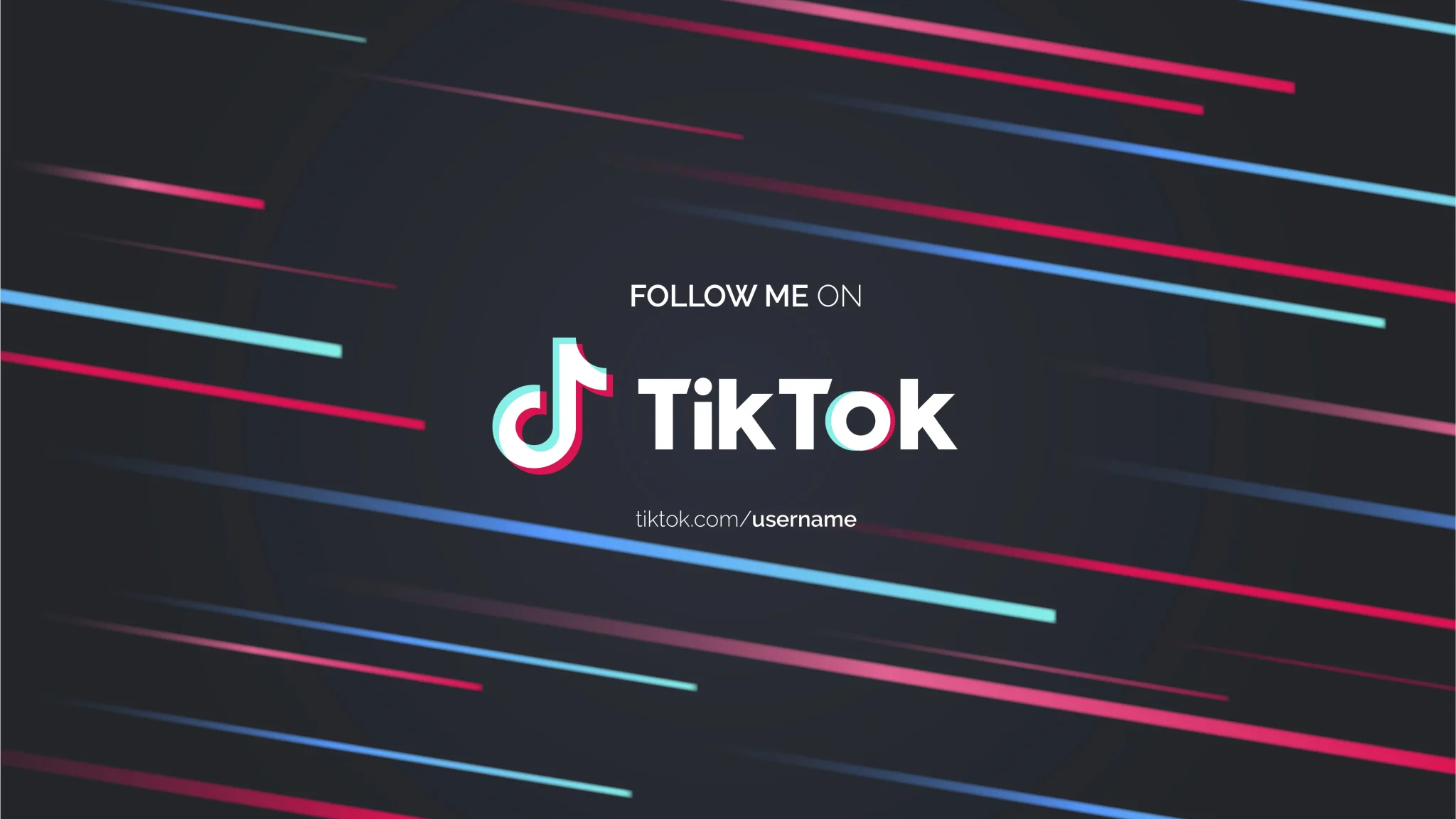 Follow me on TikTok banner with colorful diagonal lines on dark background.