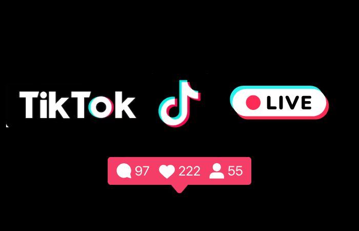 tiktok logo. live, comment icon, likes icon, followers icon