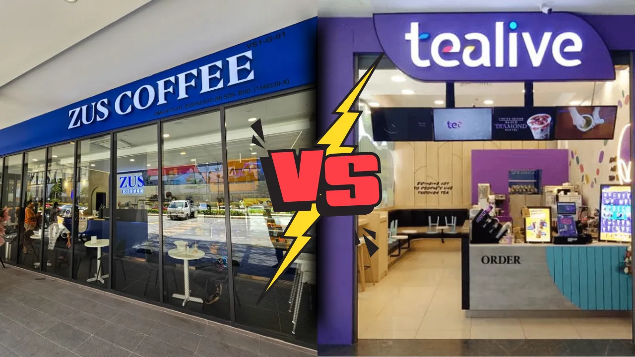 Perbandingan kedai ZUS Coffee dan Tealive – interior dan storefront