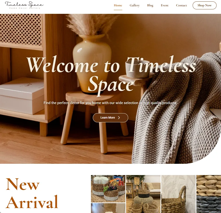 Timeless Space home deco website design homepage