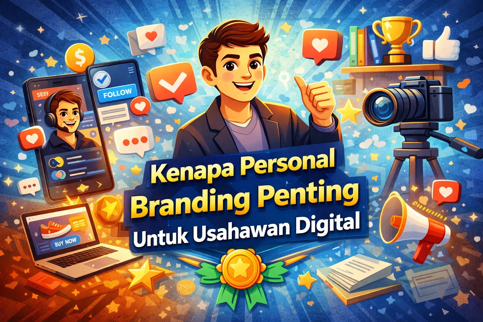 Ilustrasi kepentingan personal branding untuk usahawan digital dalam membina trust, audience dan jualan online